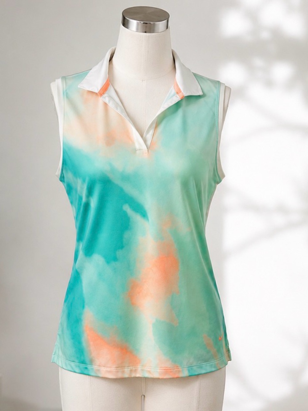 Nike Sleeveless Golf Polo in Aqua & Coral Tie-Dye